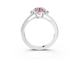 White gold Fancy Pink Round  Cut Three-Stone Solitaire Ring with Round Accent Diamonds and Four-Prong Setting_3