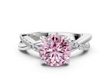 White gold Fancy Pink Round  Cut Twist Band Solitaire Diamond Ring with Pavé Setting_3