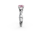 White gold Fancy Pink Round  Cut Twist Band Solitaire Diamond Ring with Pavé Setting_5