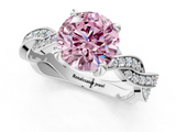 White gold Fancy Pink Round  Cut Twisted Pavé Band Solitaire Ring with Four-Prong Setting_1