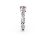 White gold Fancy Pink Round  Cut Twisted Pavé Band Solitaire Ring with Four-Prong Setting_2