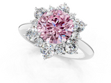 White gold Fancy Pink Round  Diamond Cluster Halo Ring with Solitaire Band and Four-Prong Setting_1