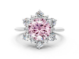 White gold Fancy Pink Round  Diamond Cluster Halo Ring with Solitaire Band and Four-Prong Setting