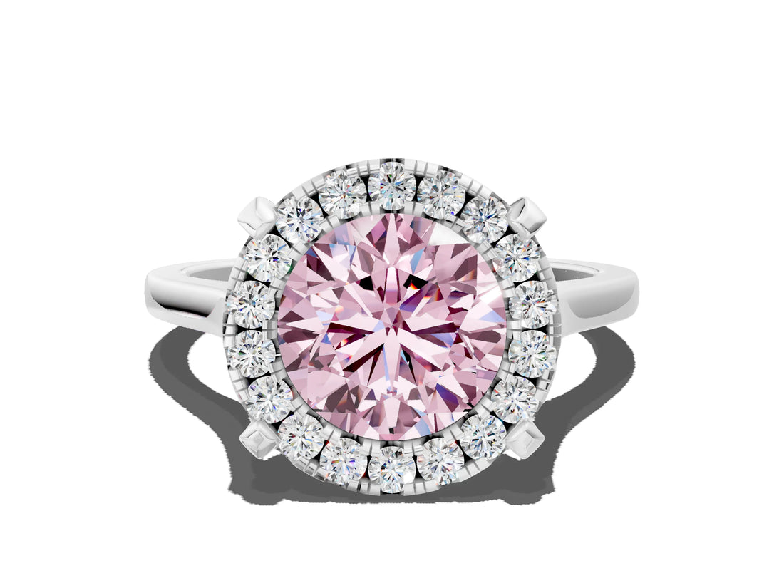 White gold Fancy Pink Round  Diamond Cluster Halo Solitaire with Four-Prong Setting_35