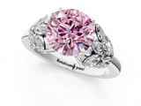 White gold Fancy Pink Round  Diamond Cluster Leaf Design Ring with Prong Setting_1