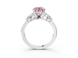 White gold Fancy Pink Round  Diamond Cluster Leaf Design Ring with Prong Setting_3