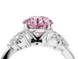 White gold Fancy Pink Round  Diamond Cluster Leaf Design Ring with Prong Setting_4