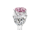White gold Fancy Pink Round  Diamond Cluster Leaf Design Ring with Prong Setting_5