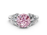 White gold Fancy Pink Round  Diamond Cluster Leaf Design Ring with Prong Setting