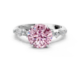 White gold Fancy Pink Round  Diamond Cluster Prong-Set Solitaire Ring