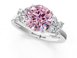 White gold Fancy Pink Round  Diamond Floral Cluster Ring with Solitaire Band and Prong Setting_1