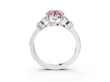 White gold Fancy Pink Round  Diamond Floral Cluster Ring with Solitaire Band and Prong Setting_3