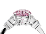 White gold Fancy Pink Round  Diamond Floral Cluster Ring with Solitaire Band and Prong Setting_4