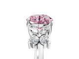 White gold Fancy Pink Round  Diamond Floral Cluster Ring with Solitaire Band and Prong Setting_5