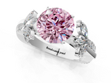 White gold Fancy Pink Round  Diamond Floral Vine Solitaire Engagement Ring_1