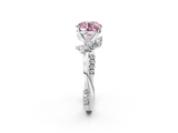 White gold Fancy Pink Round  Diamond Floral Vine Solitaire Engagement Ring_2