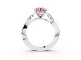White gold Fancy Pink Round  Diamond Floral Vine Solitaire Engagement Ring_3