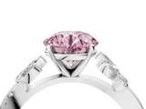 White gold Fancy Pink Round  Diamond Floral Vine Solitaire Engagement Ring_4