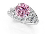 White gold Fancy Pink Round  Diamond Halo Ring with Marquise and Pavé Band in Prong Setting_1