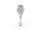 White gold Fancy Pink Round  Diamond Halo Ring with Marquise and Pavé Band in Prong Setting_2