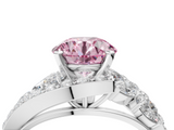 White gold Fancy Pink Round  Diamond Halo Ring with Marquise and Pavé Band in Prong Setting_4