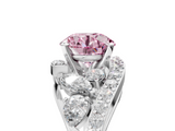 White gold Fancy Pink Round  Diamond Halo Ring with Marquise and Pavé Band in Prong Setting_5