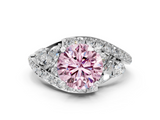 White gold Fancy Pink Round  Diamond Halo Ring with Marquise and Pavé Band in Prong Setting