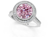White gold Fancy Pink Round  Diamond Halo Ring with Milgrain Frame and Pavé Band_36
