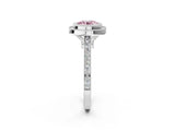 White gold Fancy Pink Round  Diamond Halo Ring with Milgrain Frame and Pavé Band_37