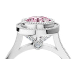 White gold Fancy Pink Round  Diamond Halo Ring with Milgrain Frame and Pavé Band_39