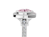 White gold Fancy Pink Round  Diamond Halo Ring with Milgrain Frame and Pavé Band_40