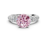White gold Fancy Pink Round  Diamond Pavé Band Solitaire Ring with Four-Prong Setting_29
