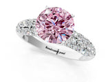 White gold Fancy Pink Round  Diamond Pavé Band Solitaire Ring with Four-Prong Setting_29