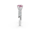 White gold Fancy Pink Round  Diamond Pavé Band Solitaire Ring with Four-Prong Setting_31
