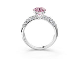 White gold Fancy Pink Round  Diamond Pavé Band Solitaire Ring with Four-Prong Setting_32