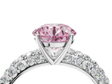 White gold Fancy Pink Round  Diamond Pavé Band Solitaire Ring with Four-Prong Setting_33