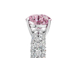 White gold Fancy Pink Round  Diamond Pavé Band Solitaire Ring with Four-Prong Setting_34