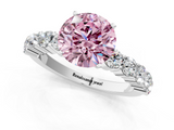 White gold Fancy Pink Round  Diamond Pavé Band Solitaire with Four-Prong Setting_1