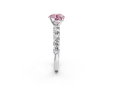 White gold Fancy Pink Round  Diamond Pavé Band Solitaire with Four-Prong Setting_2