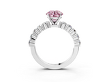 White gold Fancy Pink Round  Diamond Pavé Band Solitaire with Four-Prong Setting_3