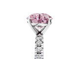 White gold Fancy Pink Round  Diamond Pavé Band Solitaire with Four-Prong Setting_5