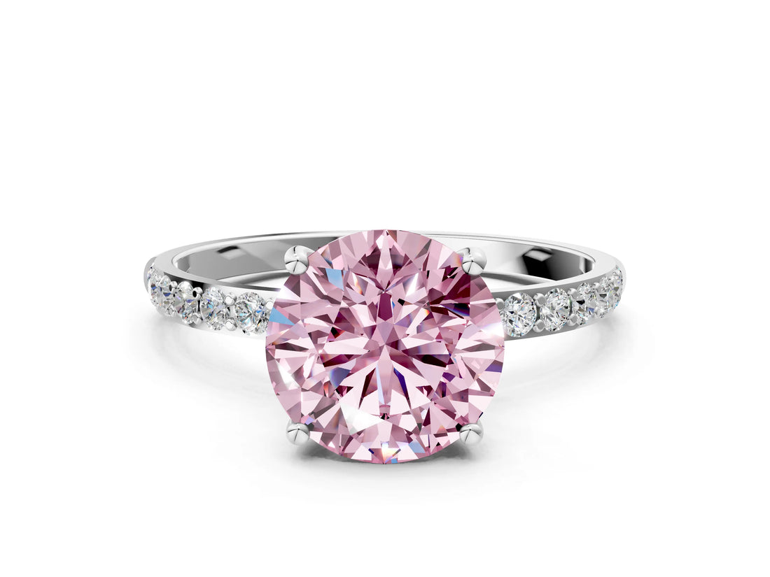 White gold Fancy Pink Round  Diamond Pavé Band with Six-Prong Setting_27