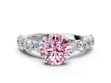 White gold Fancy Pink Round  Diamond Prong Setting with Side Stones on a Pave Band