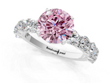 White gold Fancy Pink Round  Diamond Prong Setting with Side Stones on a Pave Band_1