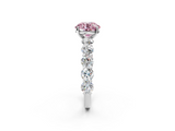 White gold Fancy Pink Round  Diamond Prong Setting with Side Stones on a Pave Band_2