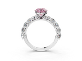 White gold Fancy Pink Round  Diamond Prong Setting with Side Stones on a Pave Band_3