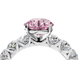 White gold Fancy Pink Round  Diamond Prong Setting with Side Stones on a Pave Band_4