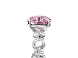 White gold Fancy Pink Round  Diamond Prong Setting with Side Stones on a Pave Band_5