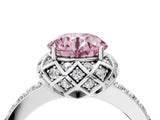 White gold Fancy Pink Round  Diamond Solitaire Ring with Shared Prong Pavé Band_91