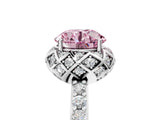 White gold Fancy Pink Round  Diamond Solitaire Ring with Shared Prong Pavé Band_94